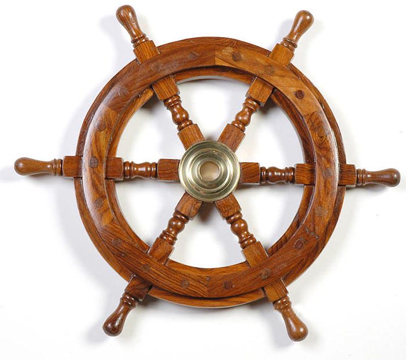 Ship Wheel-36 inches: Ship Wheel-36 inches -- This 36 inch ship wheel is made from the finest quality of rosewood. Its center is fitted with a golden brass hub. The ship wheel is of a classical design that accents the heri