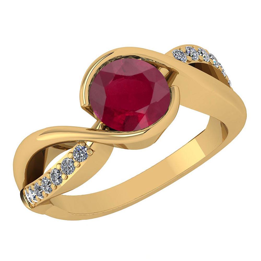 Certified 1.44 Ctw Ruby And Diamond 14k Yellow Gold Hal: Certified 1.44 Ctw Ruby And Diamond 14k Yellow Gold Halo Ring (VS/SI1) -- Center Stone Approx Weight ; 1.25 Ctw (1 Pcs Round) Center Stone Color: Ruby Stone Setting ; Prong Side Stone (1.5mm 14 Pcs Ro