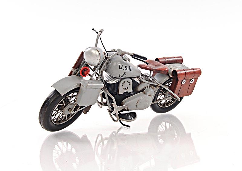 1945 GREY HARLEY-DAVIDSON 1:12-SCALE: 1945 GREY HARLEY-DAVIDSON 1:12-SCALE -- This 1945 motorcycle was produced to US Army specifications in the years during and around World War II. This vintage 1945 model was handcrafted of iron. It is 