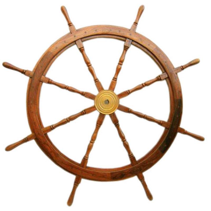 Ship Wheel-24 inches: Ship Wheel-24 inches -- This 24 inch ship wheel is made from the finest quality of rosewood. Its center is fitted with a golden brass hub. The ship wheel is of a classical design that accents the heri