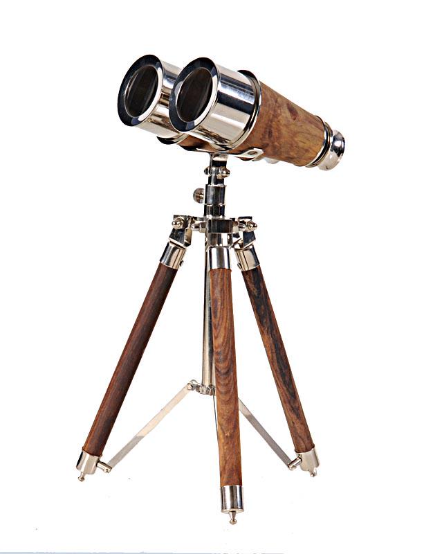 BRASS BINOCULER ON STD NKL: BRASS BINOCULER ON STD NKL -- These 19th century Victorian binoculars preceded the single lens telescope in more ways than one. The new functionality and appearance of this elegant, hands-free instrum