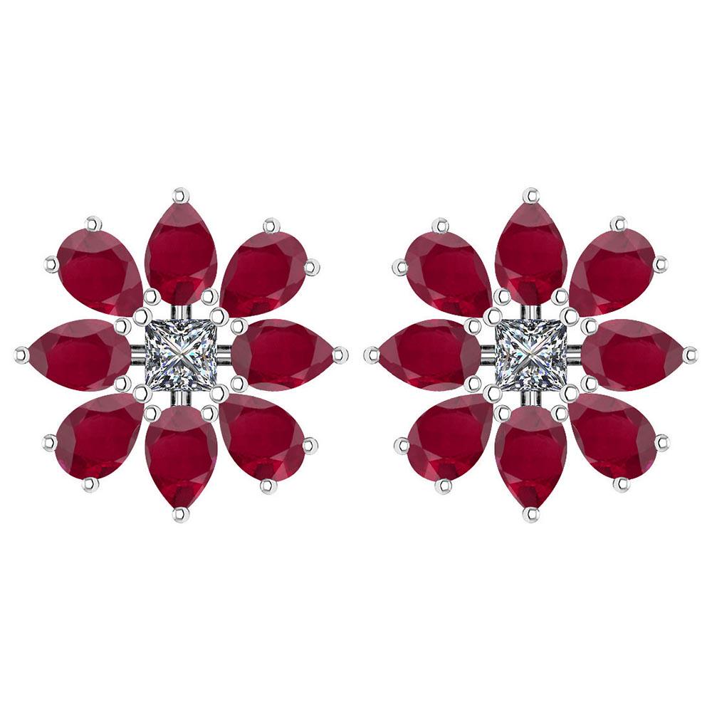 Certified 2.20 RUBY AND DIAMOND 14K GOLD WHITE STUD EAR: 4.12 CTW RUBY AND DIAMOND 14k GOLD WHITE STUD EARRINGS -- Color Stone Weight ; 4.00 Ctw ( 16 Psc Pear )Center stone Color: Ruby Center Stone Setting : Prong Stone Weight : Side Stone Weight 0.12 Ctw (