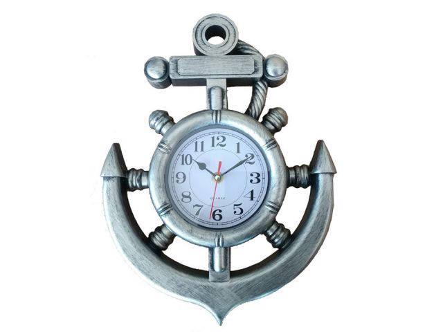 Silver Ship Wheel and Anchor Wall Clock 15in.: Silver Ship Wheel and Anchor Wall Clock 15in. -- Silver Ship Wheel and Anchor Wall Clock 15in. #21ST19436