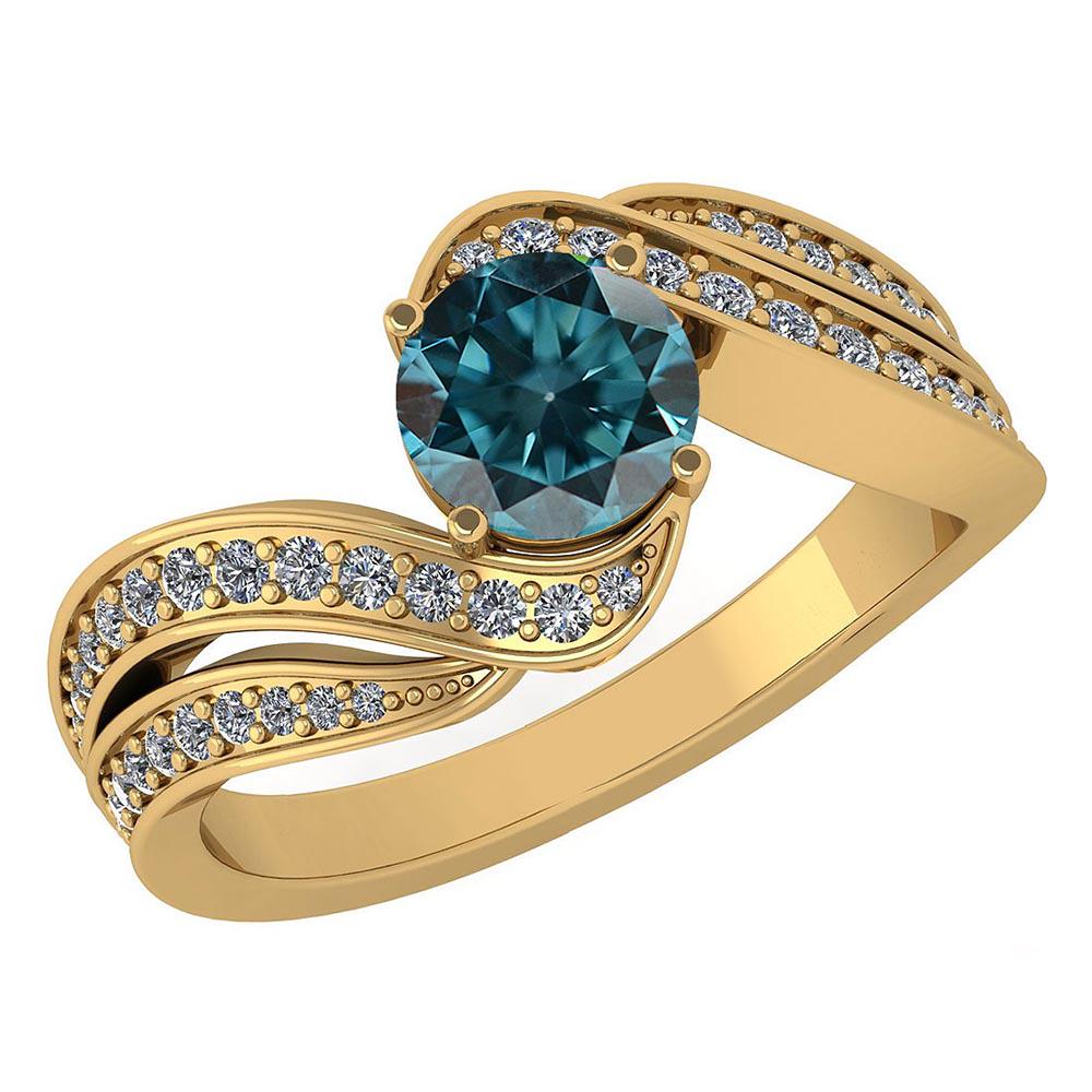 Certified 1.47 Ctw Treated Fancy Blue Diamond And White: Certified 1.47 Ctw Treated Fancy Blue Diamond And White Diamond Wedding/Engagement Style 14K Yellow Gold Halo Ring (I1/I2) -- Center Stone Approx Weight 0.84 Ctw (1 Pcs Round) Center Stone Color: Trea