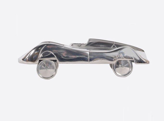 Aluminum Car: Aluminum Car -- This extraordinary collectible car model features hand-cast in solid aluminum and topped with a nickel-plated finish. Every detail on the car such as wheels, fenders, and chassis are h
