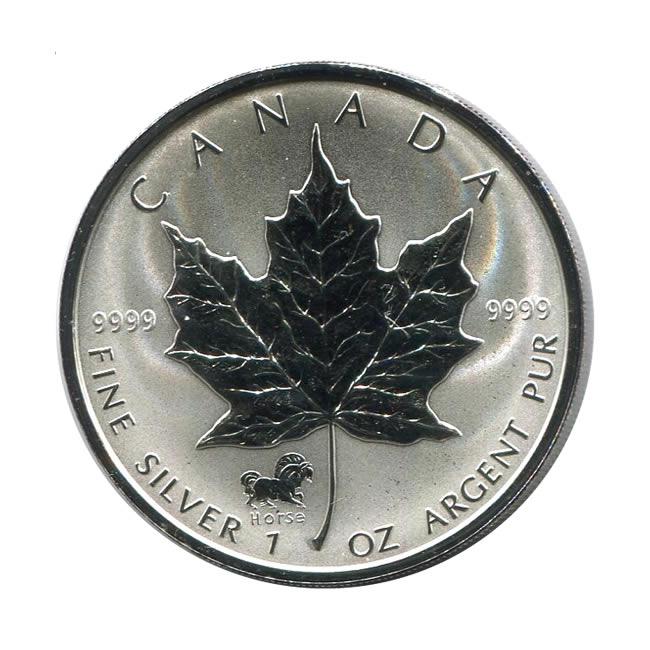 2002 Canada 1 oz. Silver Maple Leaf Reverse Proof Horse: 2002 Canada 1 oz. Silver Maple Leaf Reverse Proof Horse Privy Mark -- 2002 Canada 1 oz. Silver Maple Leaf Reverse Proof Horse Privy Mark #21ST37571