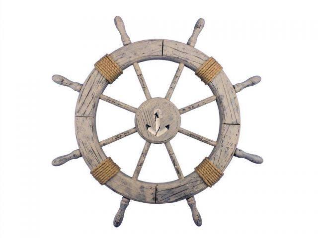 Wooden Rustic Decorative Ship Wheel With Anchor 30in.: Wooden Rustic Decorative Ship Wheel With Anchor 30in. -- Wooden Rustic Decorative Ship Wheel With Anchor 30in. #21ST42214