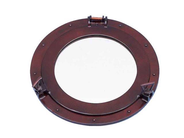 Antique Copper Decorative Ship Porthole Mirror 17in.: Antique Copper Decorative Ship Porthole Mirror 17in. -- Antique Copper Decorative Ship Porthole Mirror 17in. #21ST43128