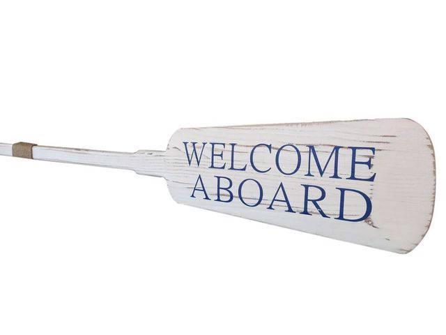 Wooden Rustic Welcome Aboard Decorative Rowing Boat Oar: Wooden Rustic Welcome Aboard Decorative Rowing Boat Oar with Hooks 62in. -- Wooden Rustic Welcome Aboard Decorative Rowing Boat Oar with Hooks 62in. #21ST43261