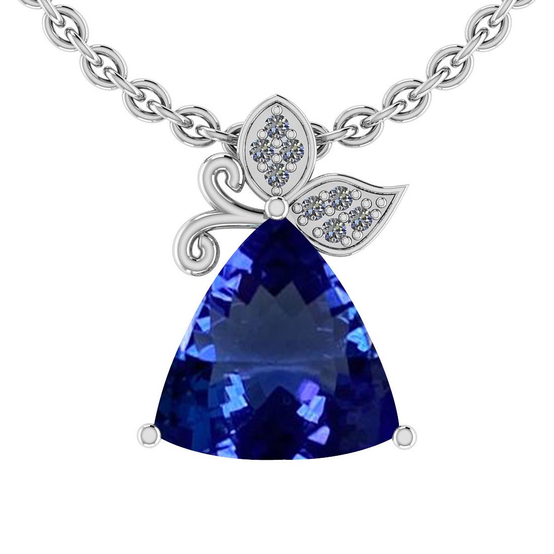 Certified 4.03 Ctw VS/SI1 Tanzanite And Diamond 18k Whi: Certified 4.03 Ctw VS/SI1 Tanzanite And Diamond 18k White Gold Vintage Style Necklace -- Center Stone Approx Weight: 3.99 Ctw (Trillion Cut) Center Stone Color: Tanzanite Center Stone Setting: Prong S