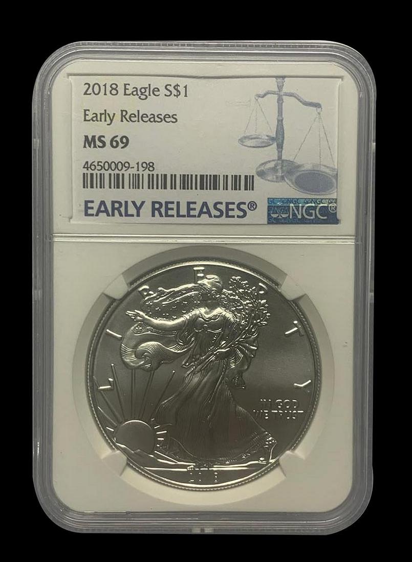 Certified Uncirculated Silver Eagle 2018 MS69 NGC EARLY