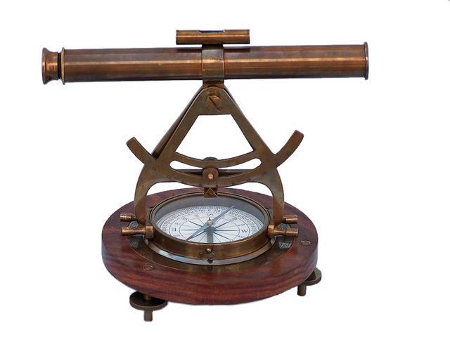 Antique Brass Alidade Compass 14in.