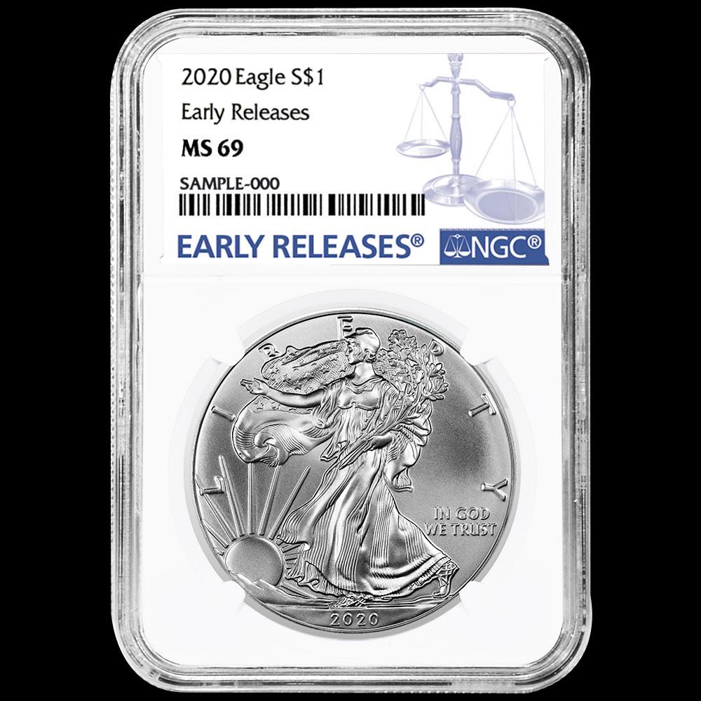 Certified Uncirculated Silver Eagle 2020 MS69 NGC EARLY