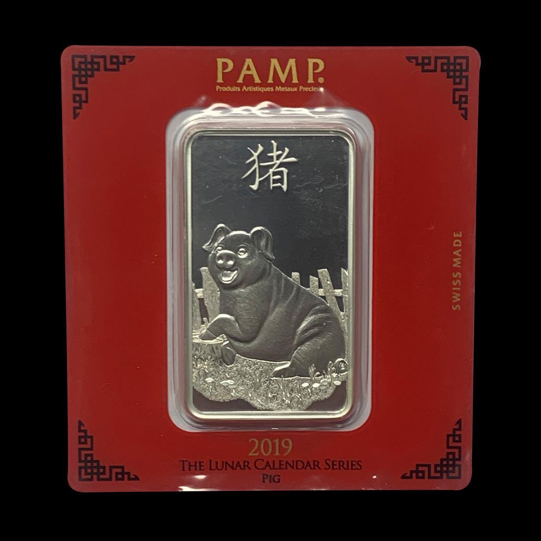 PAMP Suisse Silver Bar 100 Gram - 2019 Pig Design