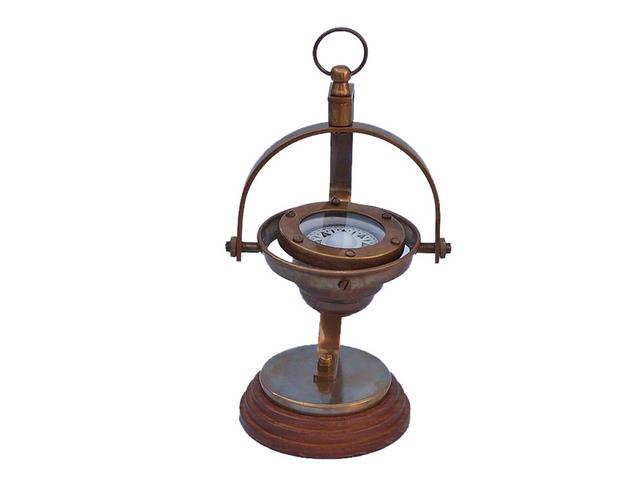 Antique Brass Hanging Compass 8in.