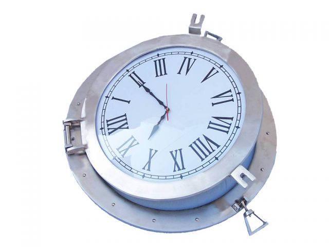 Brushed Nickel Deluxe Class Porthole Clock 24in.