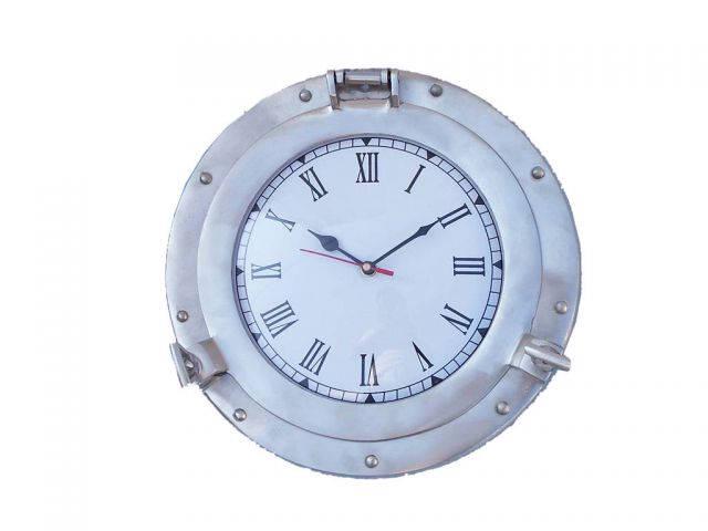 Brushed Nickel Deluxe Class Porthole Clock 12in.