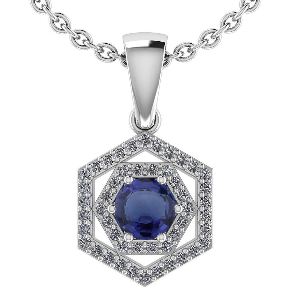 Certified 0.69 Ctw Blue Sapphire And Diamond Platinum H: Certified 0.69 Ctw Blue Sapphire And Diamond Platinum Halo Pendant -- Center Stone Weight ; 0.45 Ctw (1 Pcs Round) Center Stone: Blue Sapphire Center Stone Setting ; Prong Side Stone (1.mm 48 Pcs Roun