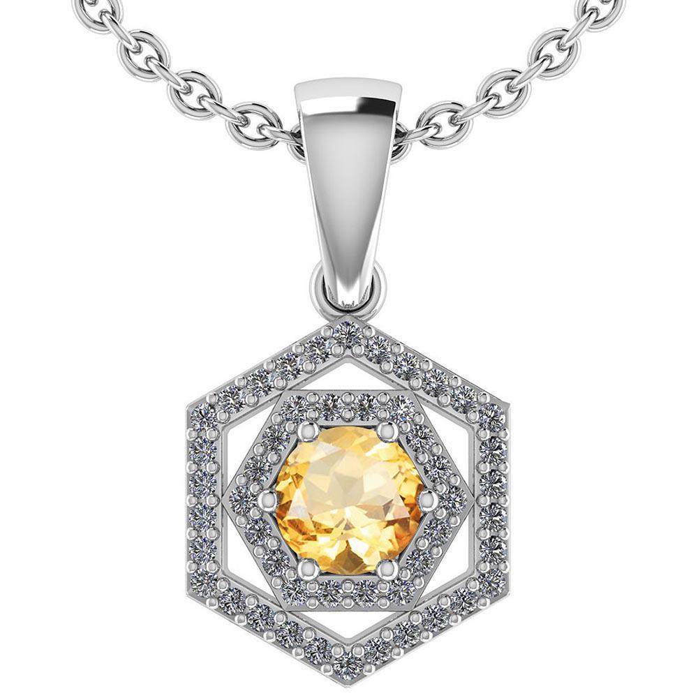 Certified 0.69 Ctw Citrine And Diamond 18K White Gold H: Certified 0.69 Ctw Citrine And Diamond 18K White Gold Hlo Pendant -- Center Stone Weight ; 0.45 Ctw (1 Pcs Round) Center Stone Color: Citrine Center Stone Setting ; Prong Side Stone (1.mm 48 Pcs Round