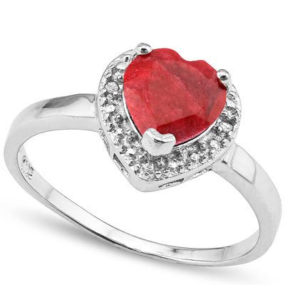1.712 CTW DYED GENUINE RUBY & GENUINE DIAMOND PLATINUM: 1.712 CTW DYED GENUINE RUBY & GENUINE DIAMOND PLATINUM **|**|** 1.712 CTW DYED GENUINE RUBY & GENUINE DIAMOND PLATINUM PLATED .925 STERLING SILVER RING #99795v2