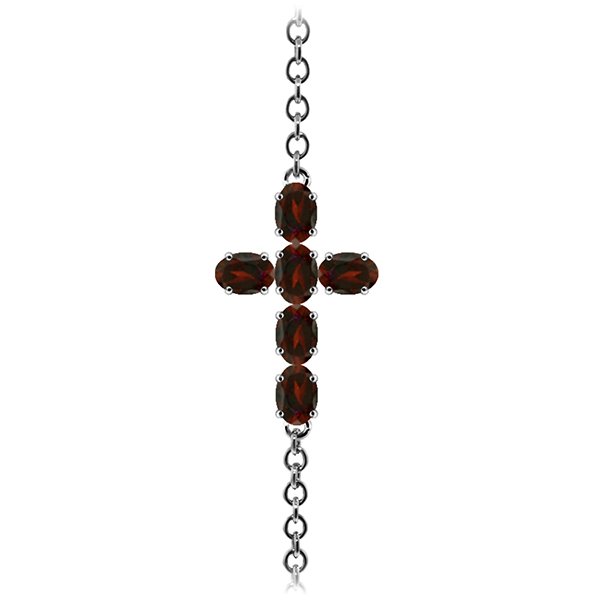 14K. SOLID GOLD CROSS BRACELET WITH NATURAL GARNETS: 14K. SOLID GOLD CROSS BRACELET WITH NATURAL GARNETS **|**|** Item Information - Metal: 14K Rose Gold - Item Weight: 2.90 gr. - Gemstones - - 6 OVAL shape, 5X3 mm, GARNET = 1.70 ct #46748v1