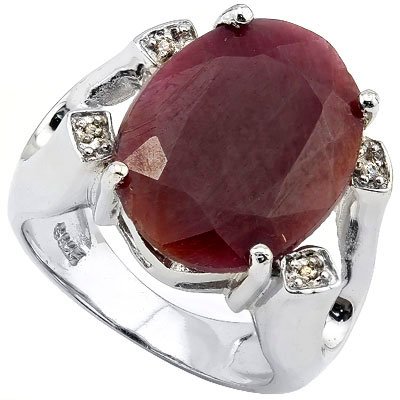 16CT GENUINE RUBY & 4 PCS GENUINE DIAMOND PLATINUM PLAT: 16CT GENUINE RUBY & 4 PCS GENUINE DIAMOND PLATINUM PLAT **|**|** 16CT GENUINE RUBY & 4 PCS GENUINE DIAMOND PLATINUM PLATED .925 STERLING SILVER RING #99783v2