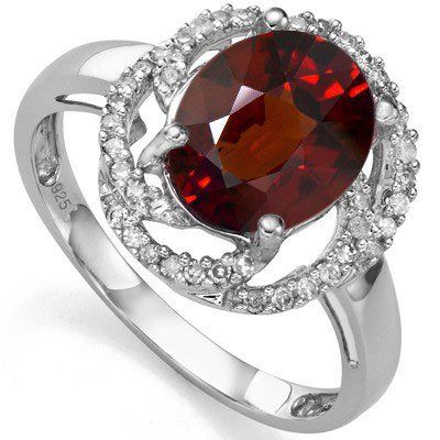 2.74 CTW GARNET & GENUINE DIAMOND PLATINUM PLATED .925: 2.74 CTW GARNET & GENUINE DIAMOND PLATINUM PLATED .925 **|**|** 2.74 CTW GARNET & GENUINE DIAMOND PLATINUM PLATED .925 STERLING SILVER RING #99766v2