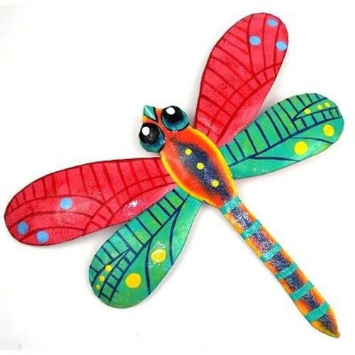 Pink Metal Dragonfly - 11 Inches - Haiti - Croix des Bo: Pink Metal Dragonfly - 11 Inches - Haiti - Croix des Bo **|**|** This eleven inch dragonfly is handmade in Haiti from recycled oil drums. It has a small hook to hang the piece and is painted with a br