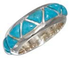 STERLING SILVER INVERTED RECONSTITUTED TURQUOISE TRIANG: STERLING SILVER INVERTED RECONSTITUTED TURQUOISE TRIANG **|**|** STERLING SILVER INVERTED RECONSTITUTED TURQUOISE TRIANGLES WEDDING BAND RING #17780v3