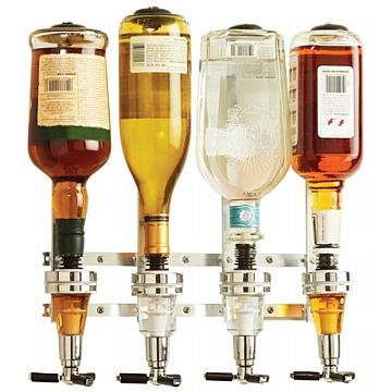 Wyndham House 4-Bottle Liquor Dispenser: Wyndham House 4-Bottle Liquor Dispenser **|**|** Features wall/cabinet mounting, ribbed rubber bottle inserts, rubber suction cups, push-release valves, and chrome base. Measures 13" x 13-3/4". #48741