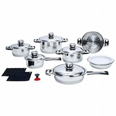 Chef's Secret 16pc 7-Ply Surgical Stainless Steel Cookw: Chef's Secret 16pc 7-Ply Surgical Stainless Steel Cookw **|**|** Includes 1.6qt saucepan with cover, 2.2qt casserole with cover, 3qt casserole with cover, 6qt casserole with cover, 8" universal steame