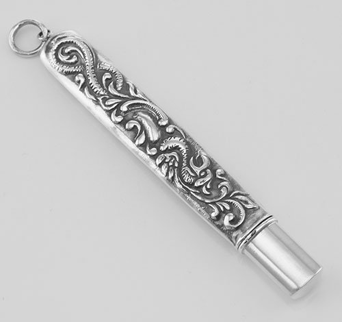 Needle Case - Repousse Design Needlecase - Sterling Sil: Needle Case - Repousse Design Needlecase - Sterling Sil **|**|** #X-6613 Needlecases : Sterling Silver Needle Case with Repousse Design - Sterling Silver Needle Cases. There is a jump ring attached, s