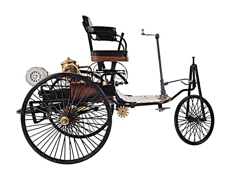 HAND MADE 1886 YELLOW AND BLACK BENZ REPLICA: HAND MADE 1886 YELLOW AND BLACK BENZ REPLICA **|**|** In July 1886, the German newspapers reported on the first public outing of the three-wheeled Benz Patent Motor Car, Model 1. Today, you can own th