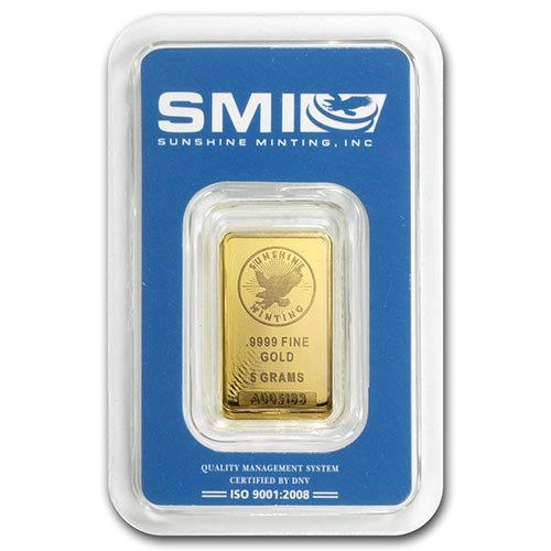 5 gram Gold Bar - Sunshine Minting New Design (In TEP P: 5 gram Gold Bar - Sunshine Minting New Design (In TEP P **|**|** 5 gram Gold Bar - Sunshine Minting New Design (In TEP Packaging) #75173v3 ***REPLACEMENT VALUE: $350 ***