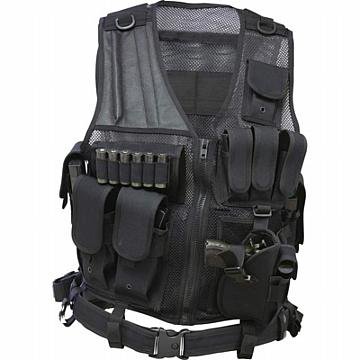 Classic Safari Tactical Vest and Belt: Classic Safari Tactical Vest and Belt **|**|** Features durable water-resistant, 600d construction; lightweight mesh vest material with zippered closure and multiple adjustment straps; universal cross
