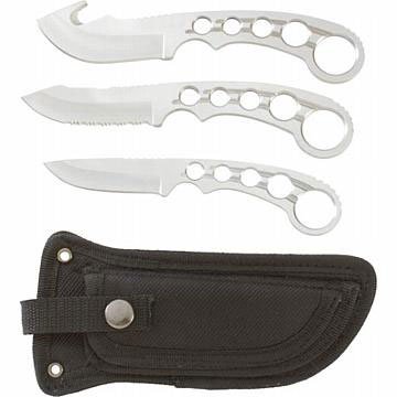 Maxam 4pc Field Dress Knife Set: Maxam 4pc Field Dress Knife Set **|**|** Includes 7-1/2"; knife with half-serrated blade, 7-1/4"; knife with honed blade and gut hook, and 6-1/2"; knife with honed blade. Features stainless steel cons