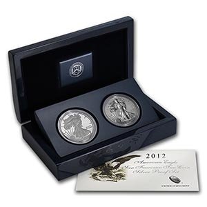 2012-S 2-Coin Silver American Eagle Set (75th Anniv): 2012-S 2-Coin Silver American Eagle Set (75th Anniv) **|**|** 2012-S 2-Coin Silver American Eagle Set (75th Anniv) #74982v3 ***REPLACEMENT VALUE: $280 ***