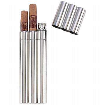 Maxam 2oz Stainless Steel Flask with 2 Cigar Tubes: Maxam 2oz Stainless Steel Flask with 2 Cigar Tubes **|**|** This stainless steel flask serves as both a handsome storage for 2 cigars and a discreet flask resembling a third cigar tube. Features a pol
