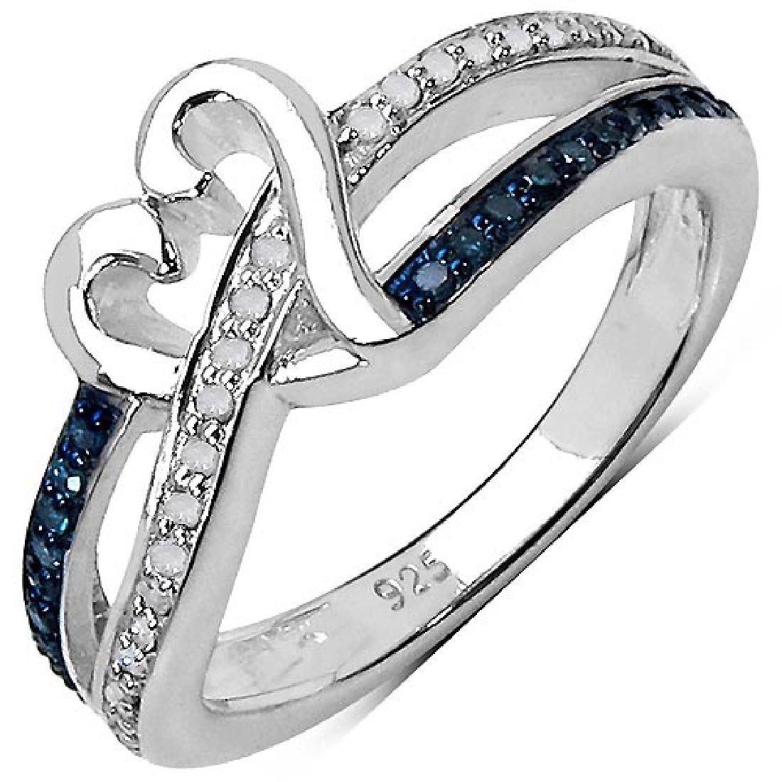 0.25 ct. t.w. Blue and White Diamond Ring in Sterling S: 0.25 ct. t.w. Blue and White Diamond Ring in Sterling S **|**|** Metal Information: .925 Sterling Silver; Setting:Prong; Item:Ring; Finish:Rhodium Plated; Total CTW:0.25 CaratLength8.89 MMWidth22.10 M