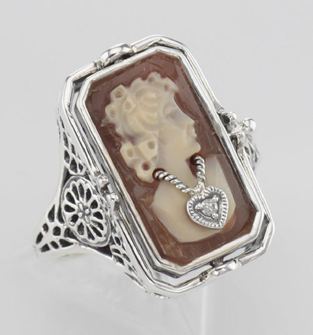 Italian Hand Carved Cameo w/ Diamond / Onyx Flip Ring -: Italian Hand Carved Cameo w/ Diamond / Onyx Flip Ring - **|**|** #FR-238-SH-O Cameo Habille - Shell Cameo with diamond necklace. #97448v2 ***REPLACEMENT VALUE: $1680 ***