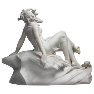 Italian White Marble Figure of a Sea Water Mermaid Nymp: A very fine Italian marble sculpture of a sea water mermaid (naiad) by Dante Zoi. Signed D. Zoi.DIMENSIONS20.5 in.Hx25 in.Wx12 in.D52 cmHx64 cmWx30 cmD