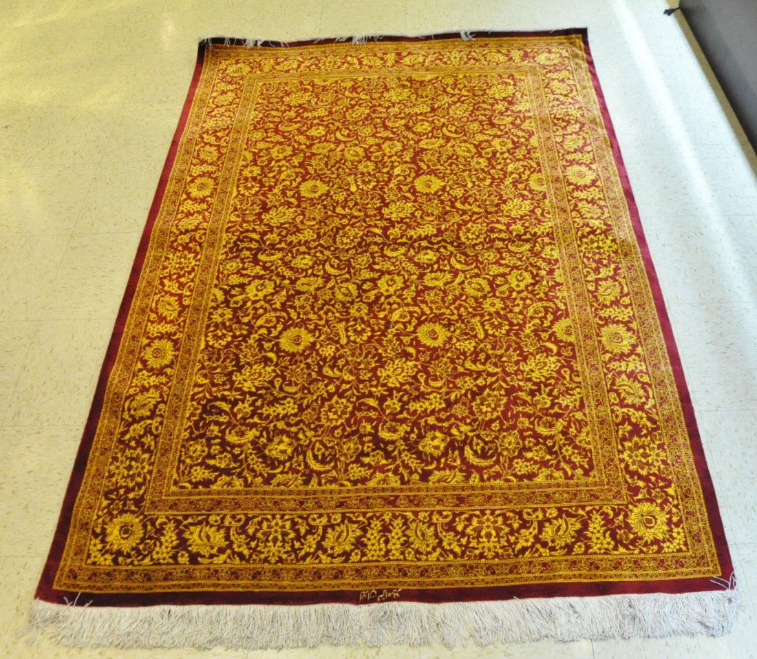 Magnificent Persian Silk Red & Yellow Carpet Signed (1 of 8)