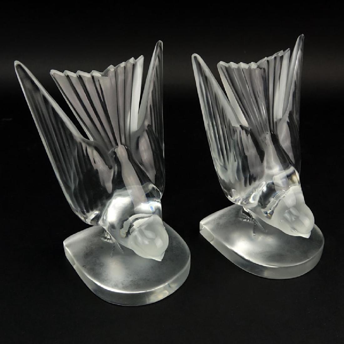 Pair of Lalique "Hirondelle" Crystal Bookends. Signed. (1 of 5)