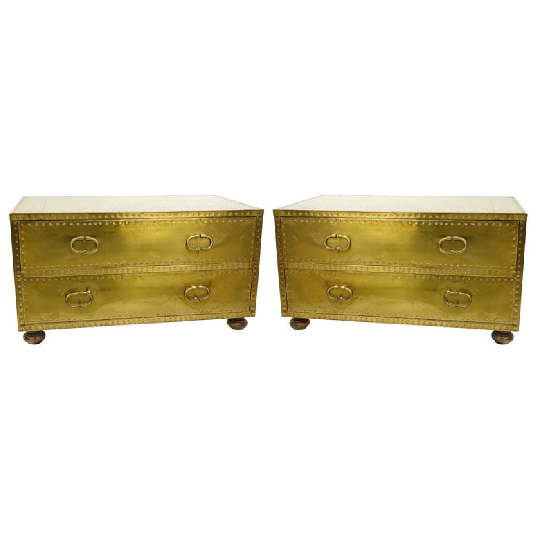 Pair of Mid Century Sarreid Ltd. Brass Two Drawer Night (1 of 4)