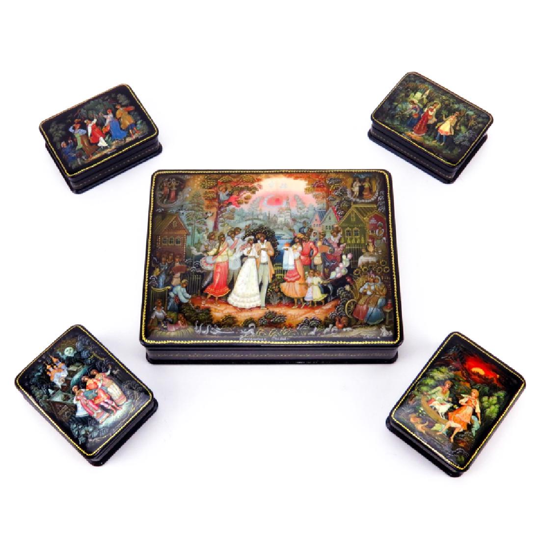 Large Russian Lacquer Box with Four (4) Smaller Boxes (1 of 6)