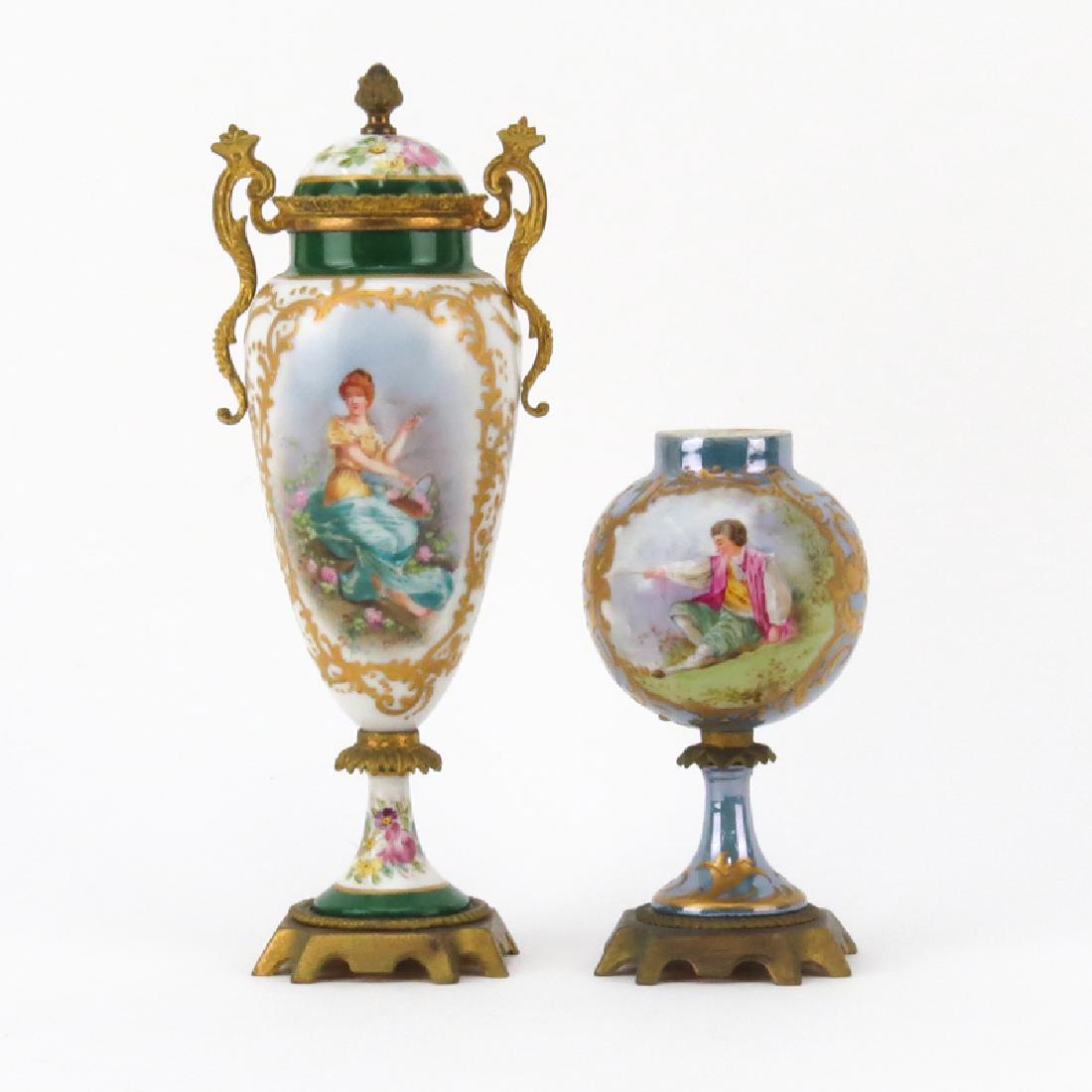 Two (2) Sevres Porcelain Miniature Bronze Mounted Urns. (1 of 8)