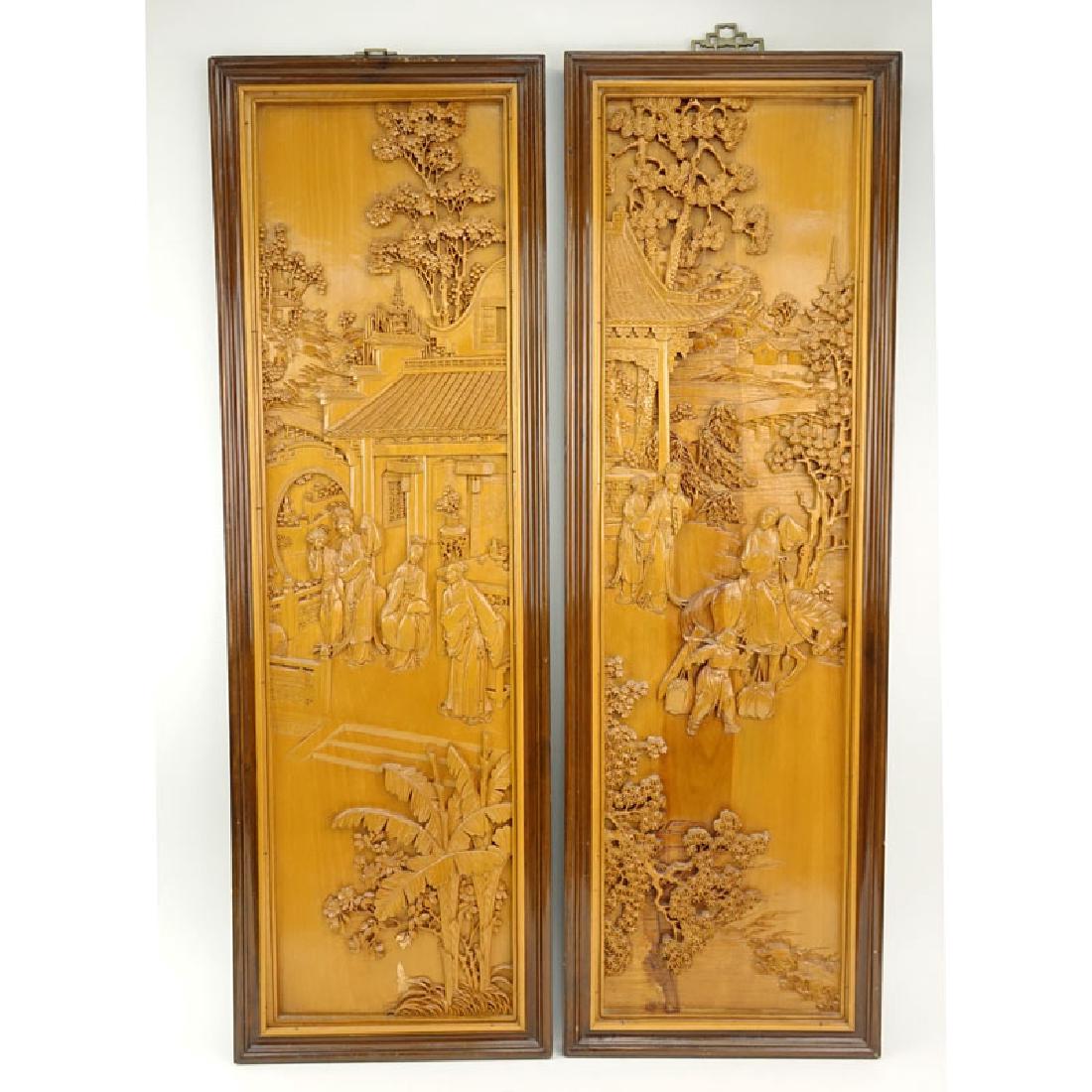 Pair of Mid 20th Century Chinese Carved Wood Relief (1 of 6)