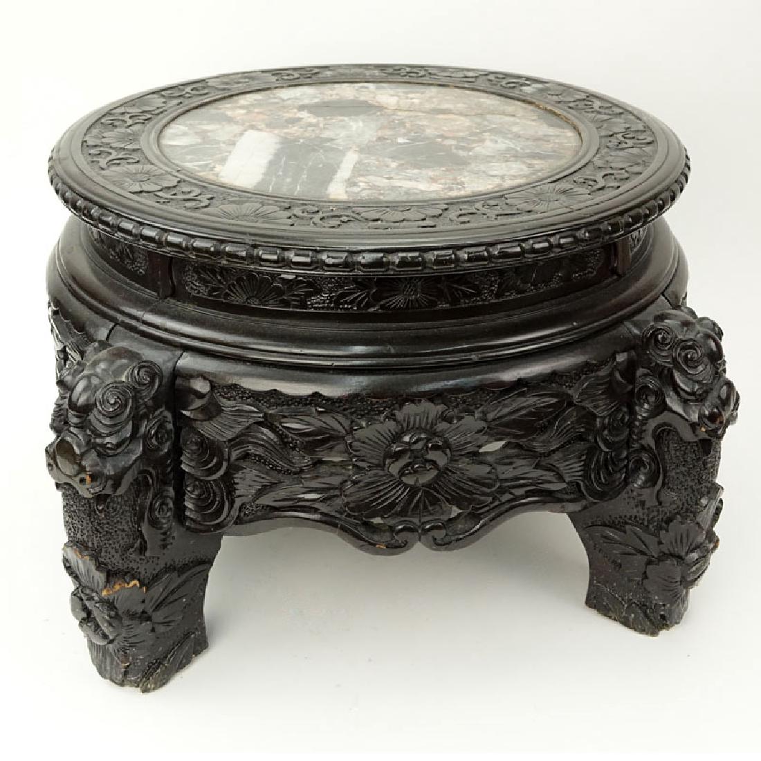 19/20th Century Chinese Carved Teakwood Marble Top (1 of 4)