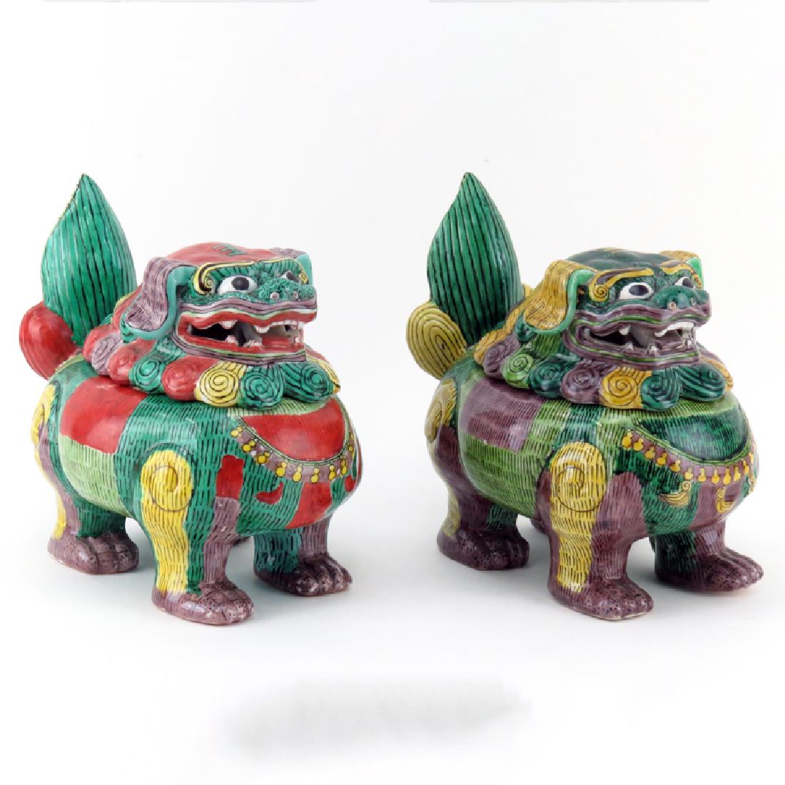 Pair of Antique Chinese Painted Porcelain Foo Dog (1 of 3)
