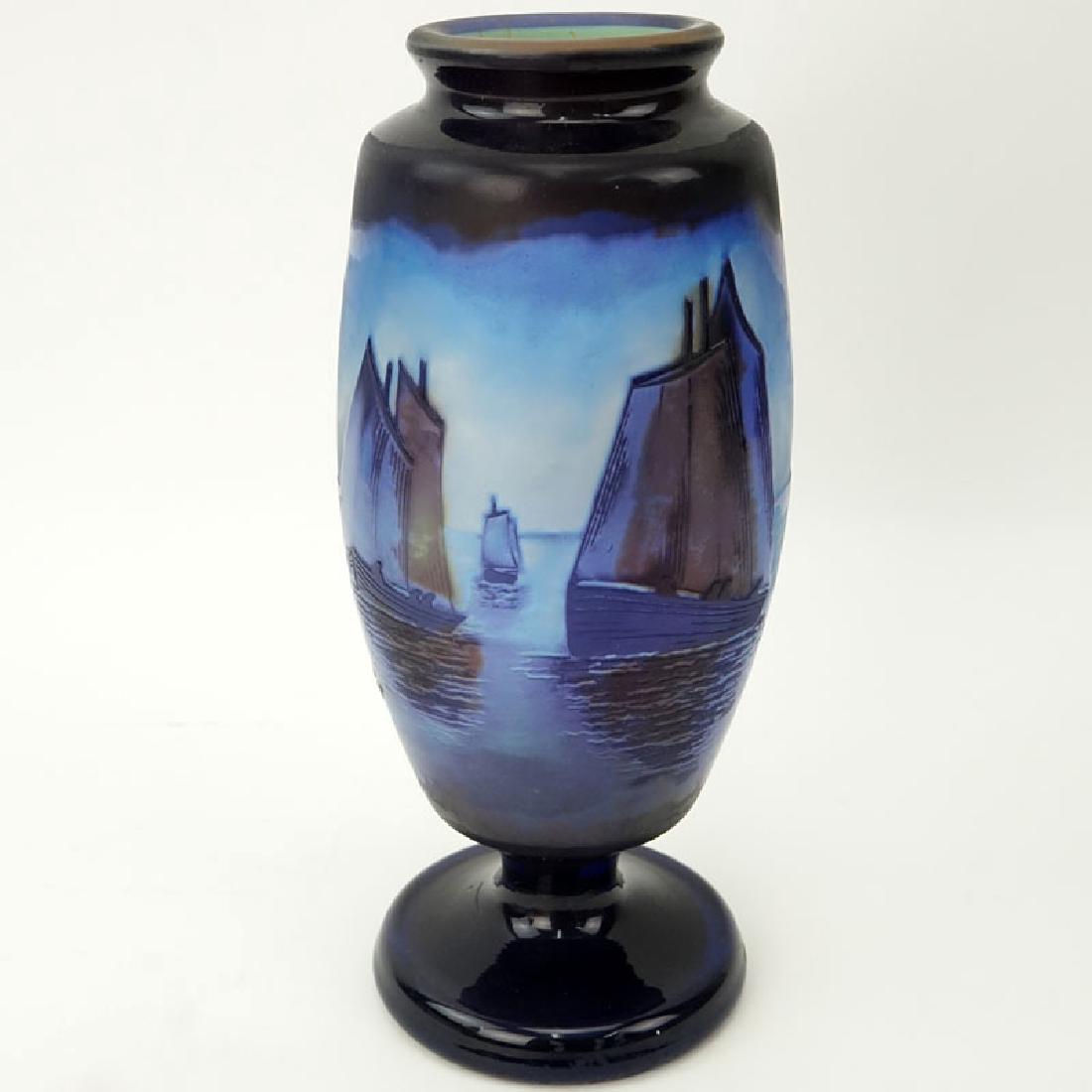 Galle Style Cameo Glass Vase. Sailboats motif. Signed. (1 of 7)